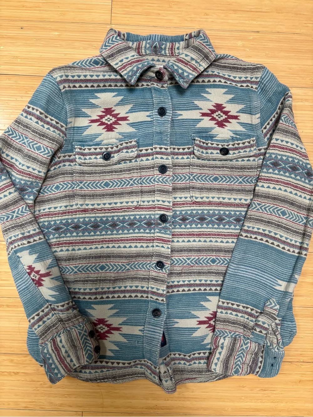 Faherty Blue Cream & Burgundy Geometric Button-Down Shirt